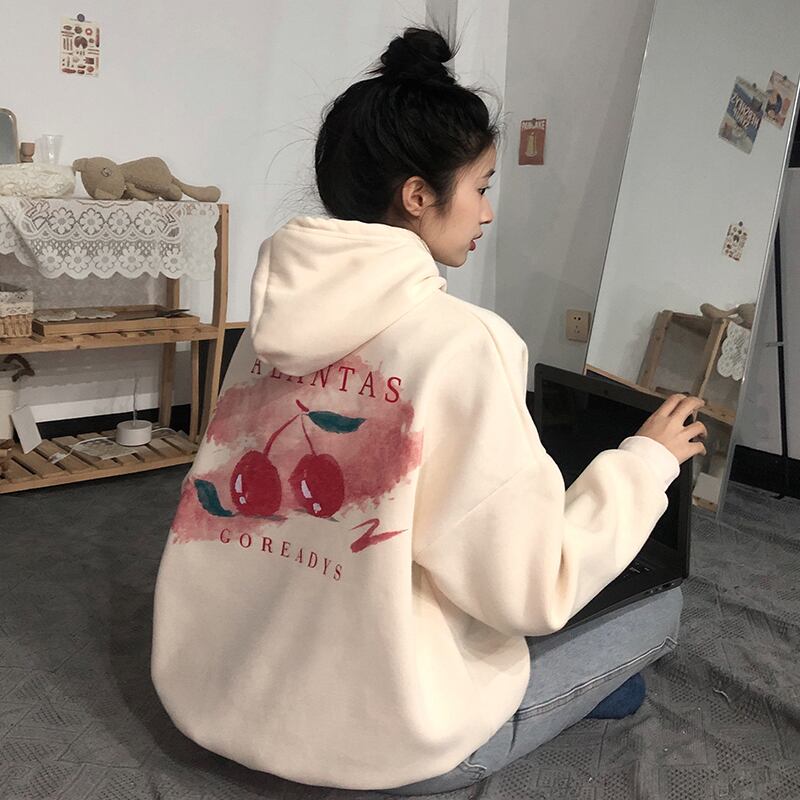 ウィンターベルベットセーター プリント柄フードルーズジャケット オータム 秋物 冬物 萌量不足46200881920