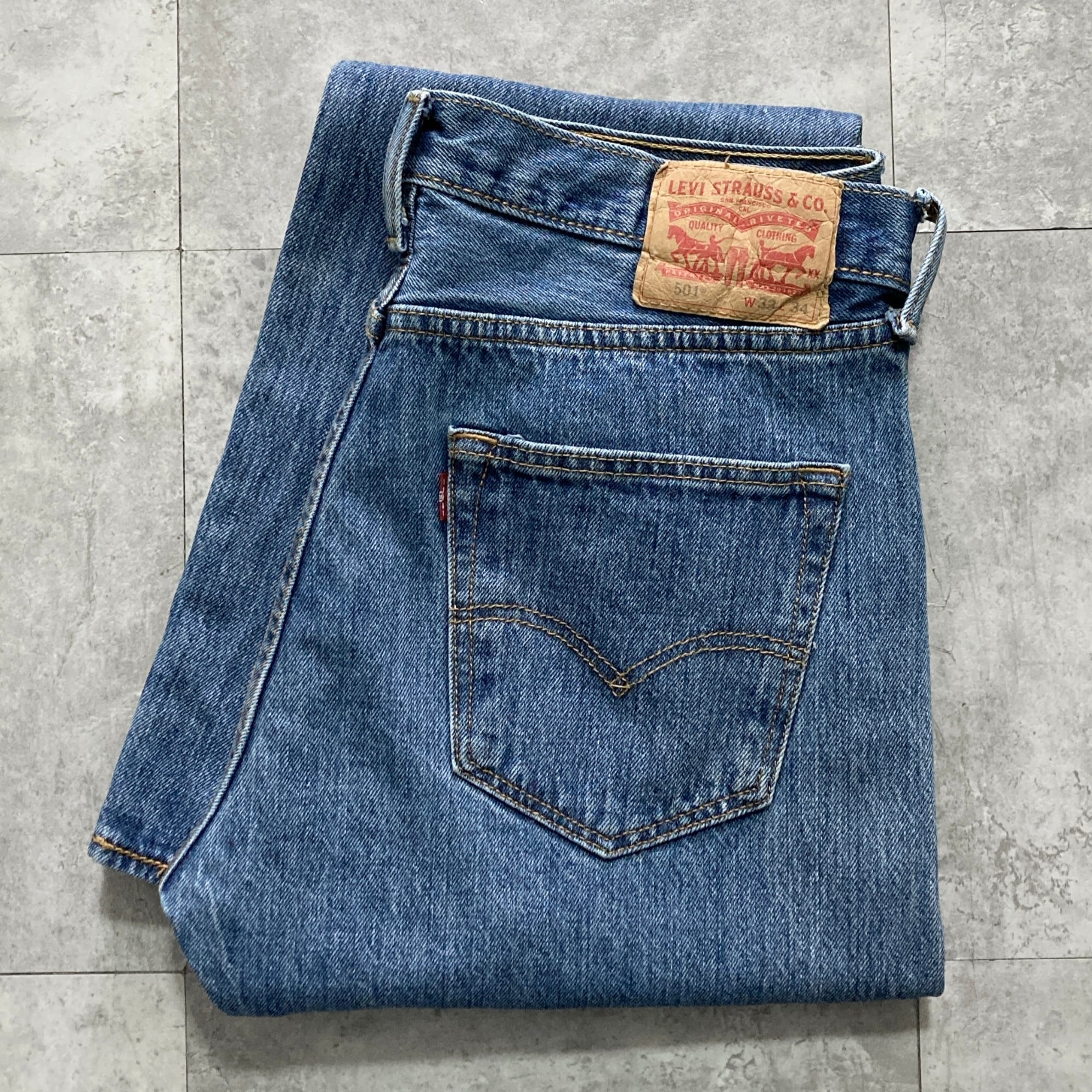 W33 L34】Levis 501 リーバイス ボタンフライ 縦落ち ヒゲ デニム