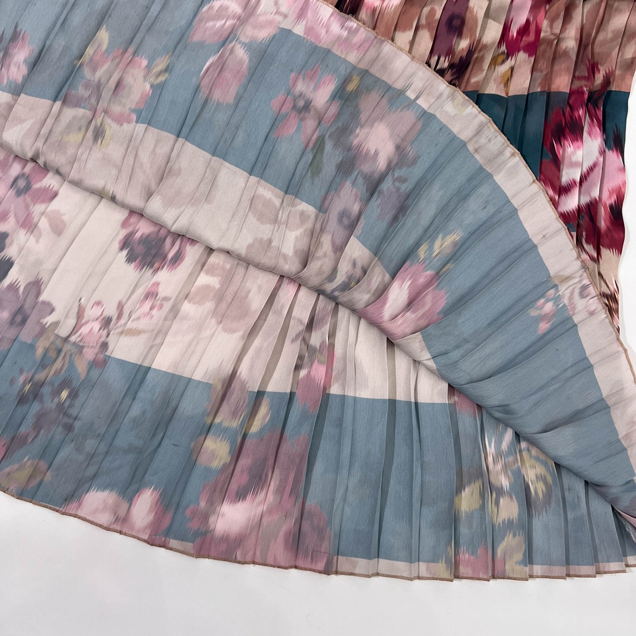 Gold Case イタリア製 フローラル総柄 ウエストゴム ロング プリーツスカート 40/薄手