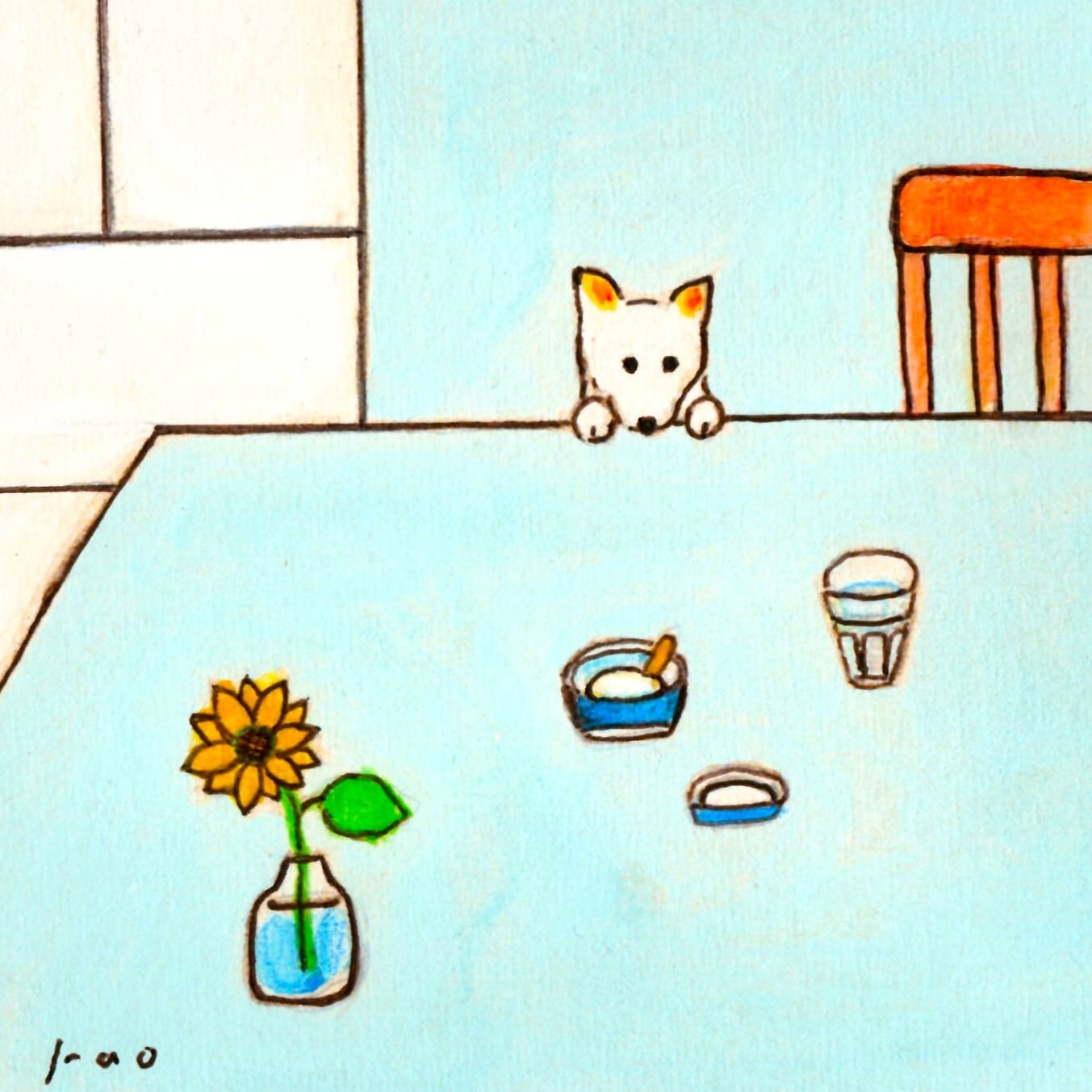 原画・イラスト】「バニラアイス」 ※木製額縁入り（18㎝角）犬の絵