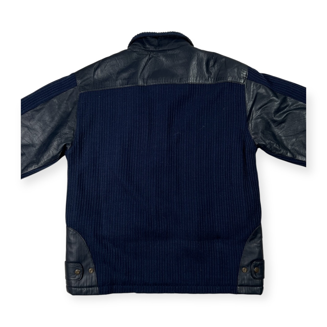Wind Armor ウィンドアーマー イタリア製生地 羊革 本革 レザー & ニット ジャケット コート サイズ M /ネイビー/ニチワ/ラムレザー