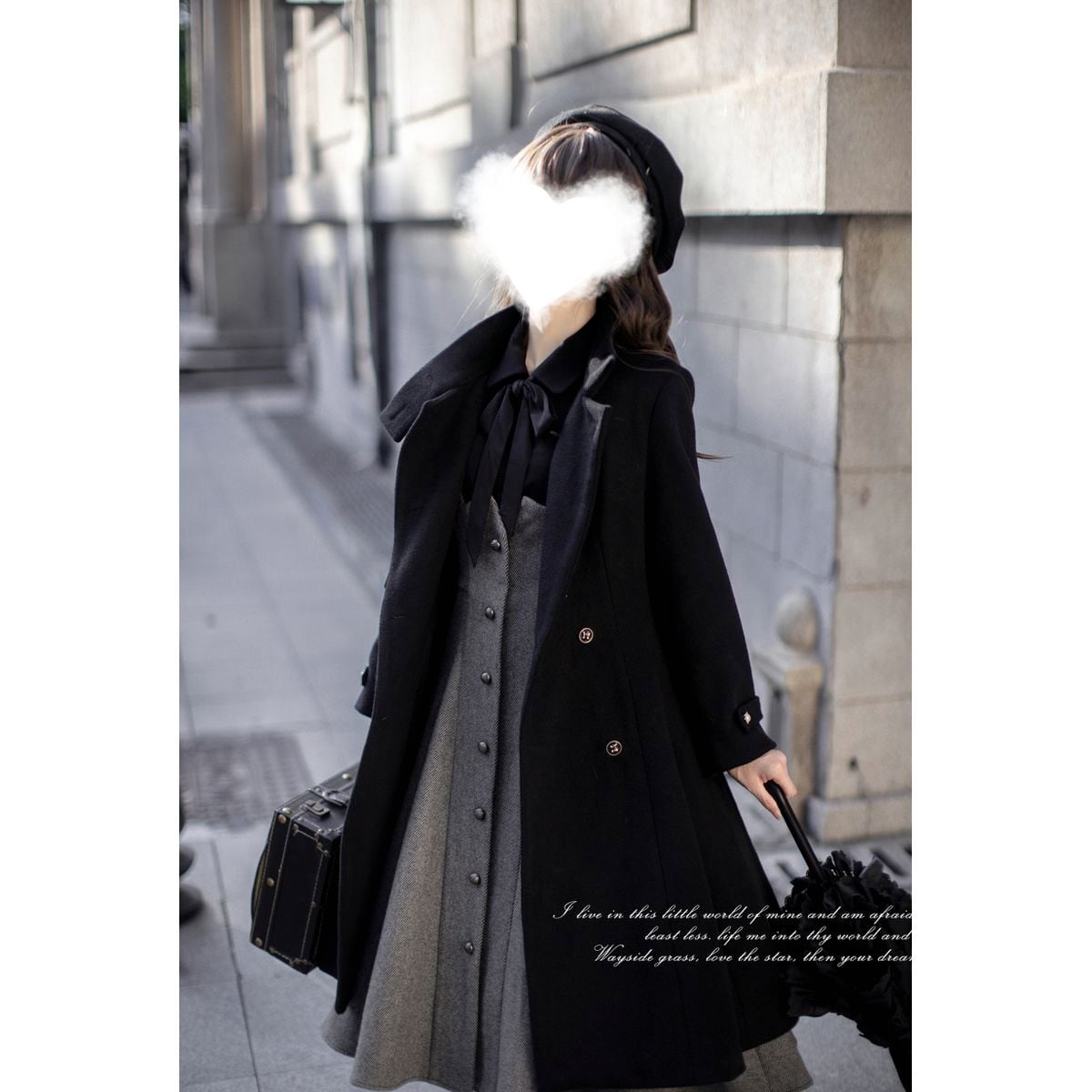 ハイネックダブルブレストコート：ブラック | Maiden's Rêve