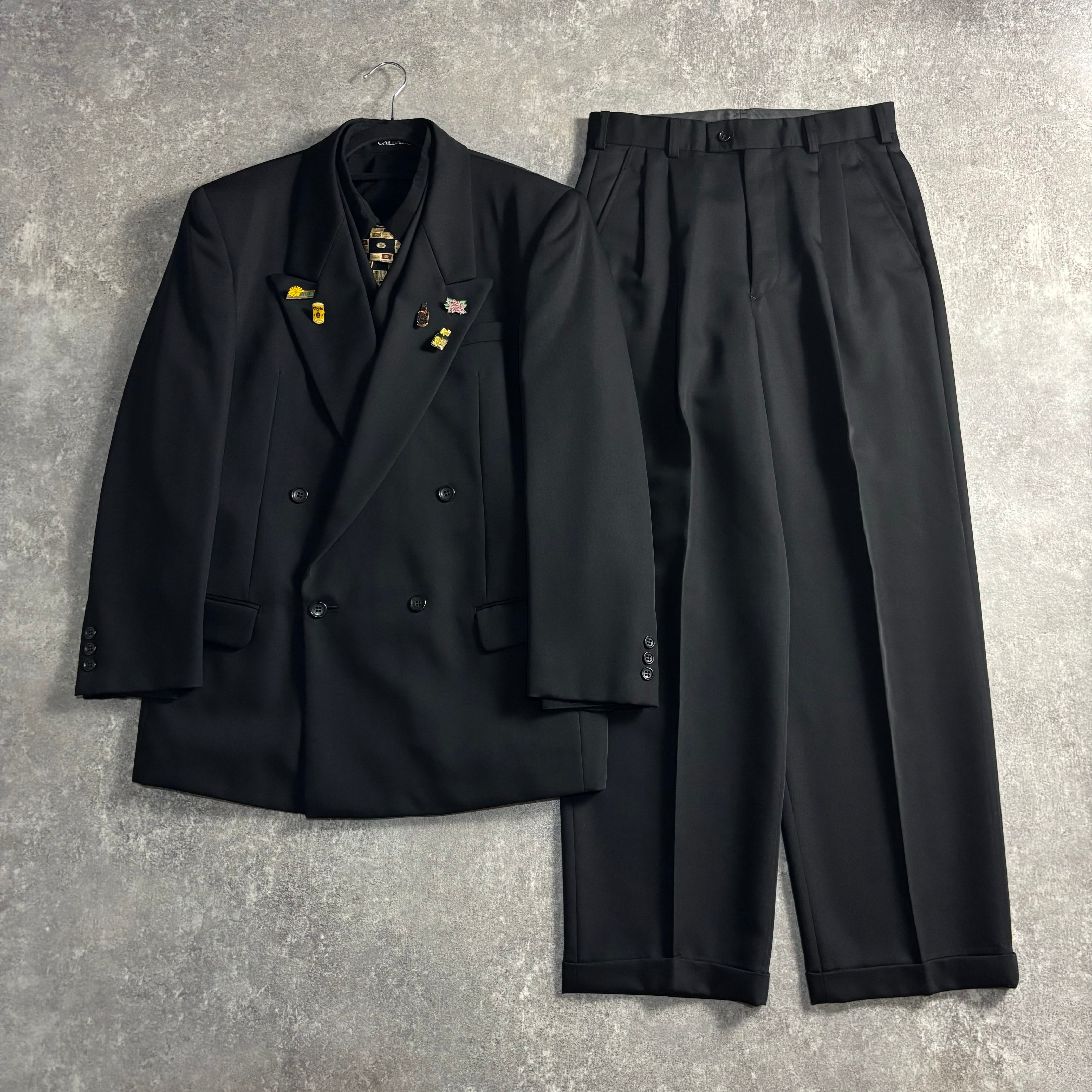 LOST特注【vintage】セットアップ シングルスーツ シルバーグレー LOST特注【vintage】セットアップ ダブルスーツ グレー 極上ウール