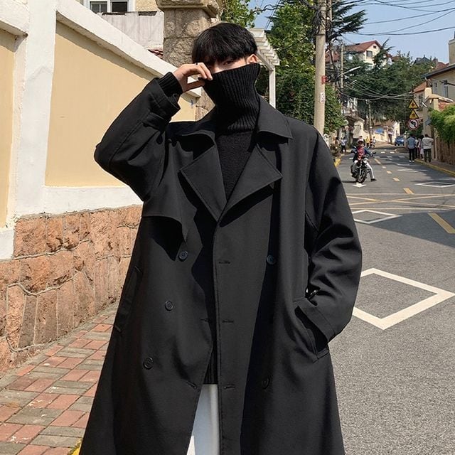 予約販売】トレンチコート アウター ロング丈 メンズ 無地 ウエスト