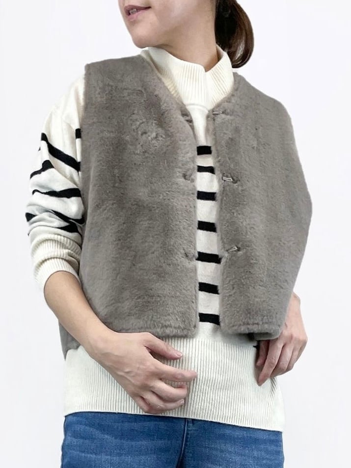 【送料無料】QTUME(クチューム)リバーシブルカラーファーベスト フェイクムートン スエード エコファー リバーシブル 2way 552-24500