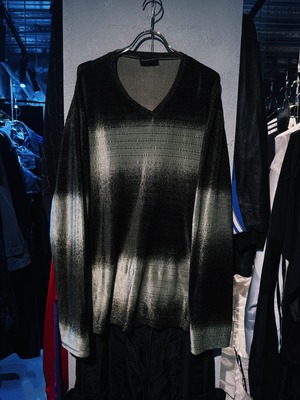 【D4C】vintage made in U.S velour material V neck design border long sleeve Tee