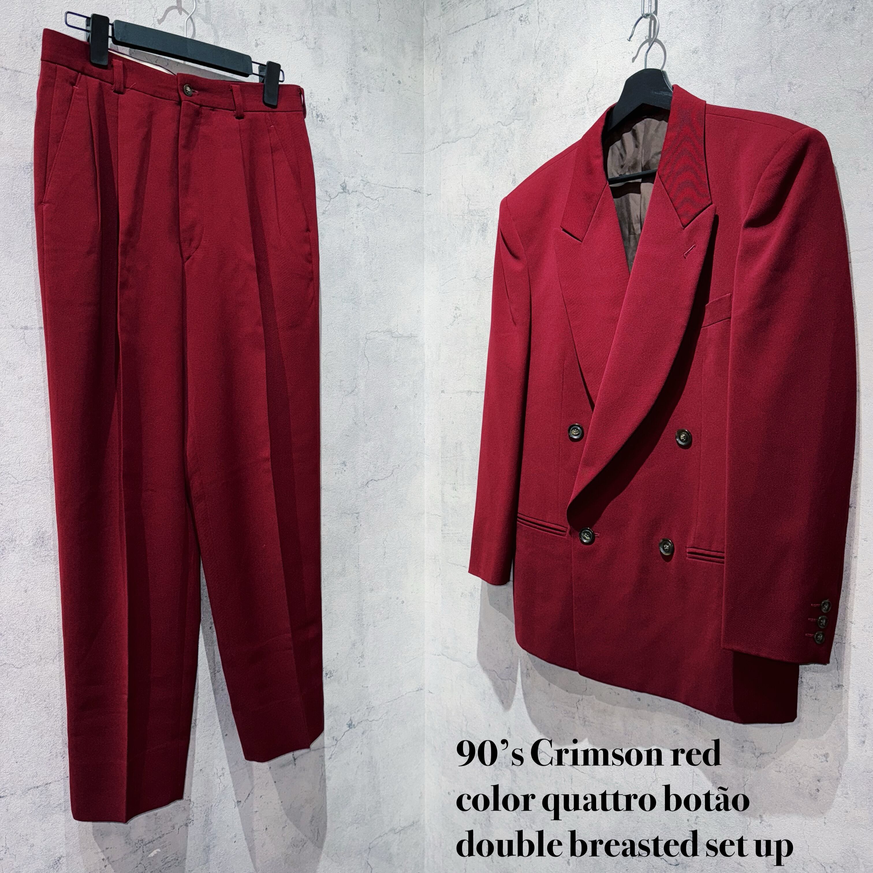 90’s Crimson red color quattro botão double breasted set up