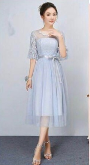 ★送料無料★7号(S)★レースとチュールのひざ丈パ－ティ－ドレス(OPN2086)