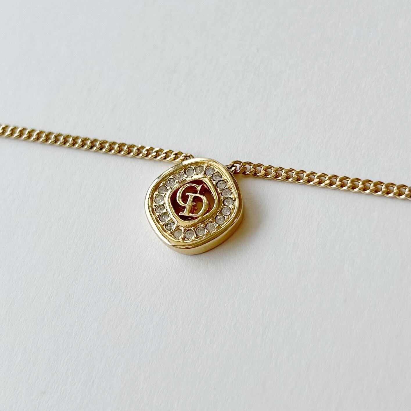 N6241】Christian Dior logo square rhinestone necklace/クリスチャン