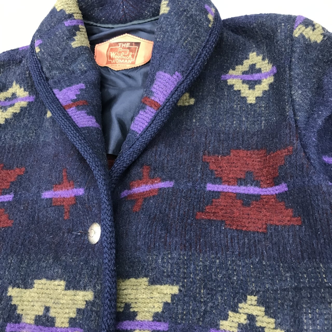 80〜90年代 USA製 WoolRich ウールリッチ ショールカラー ネイティブ柄 民族柄ブランケットジャケットレディース エスニック総柄 ウール  ジャケット