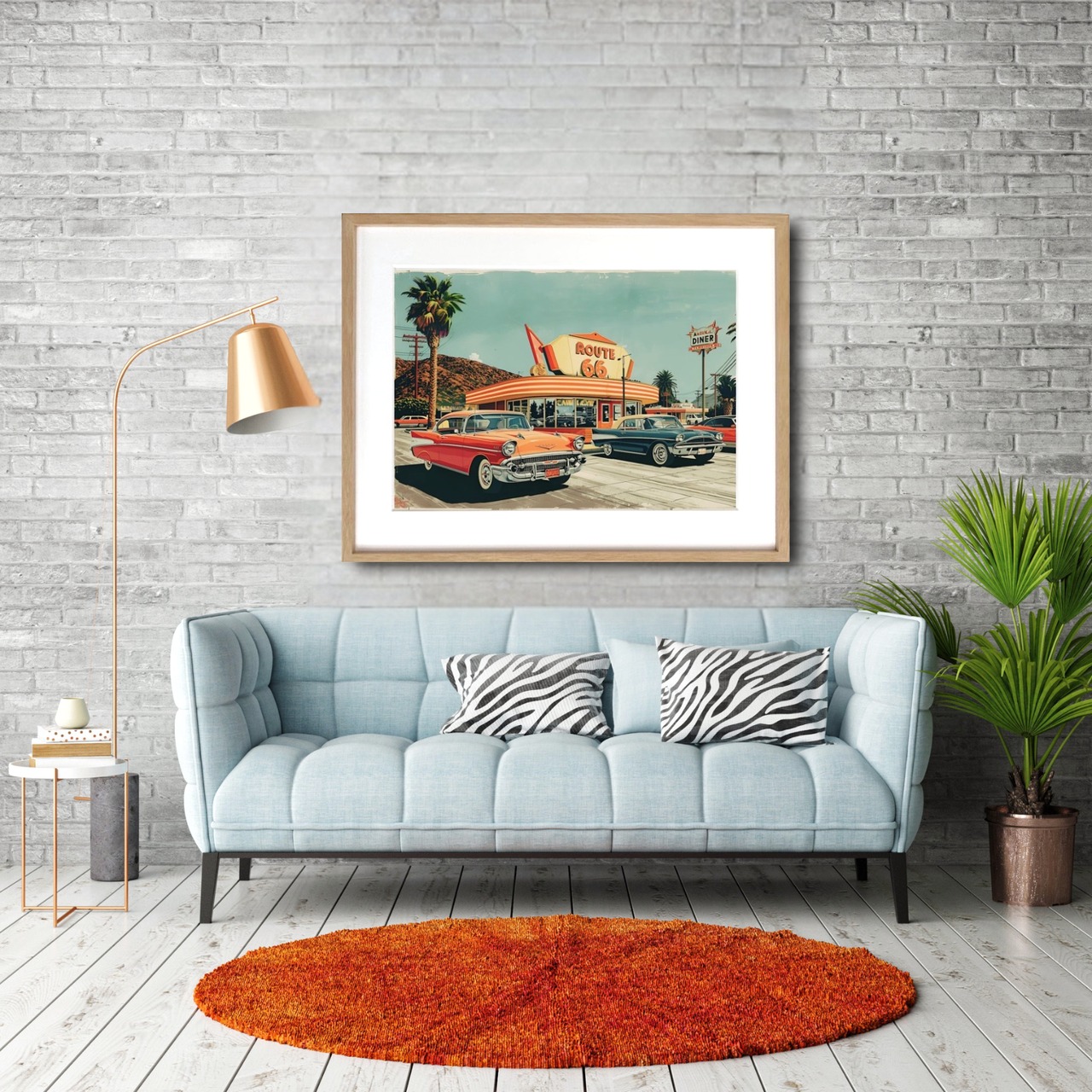 Route 66 American Diner｜1950年代アメリカのレトロスピリットを描いたポスター｜自由と旅の記憶が香るヴィンテージインテリアA3ポスター