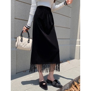 フリンジ ベルベット スリット スカート 10311