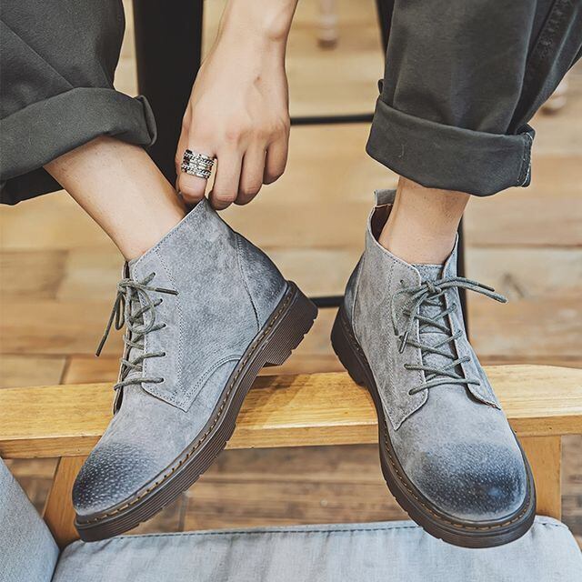 【予約販売】ショートブーツ メンズ 艶消し  アンティーク調 シューズ  靴 グレー ブラウン お洒落 カジュアル ストリート 24cm/24.5cm/25cm/25.5cm/26cm/26.5cm