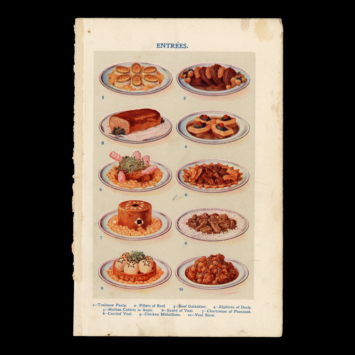 【1914年】英国アンティーク食の図版|肉料理 ENTRÉES