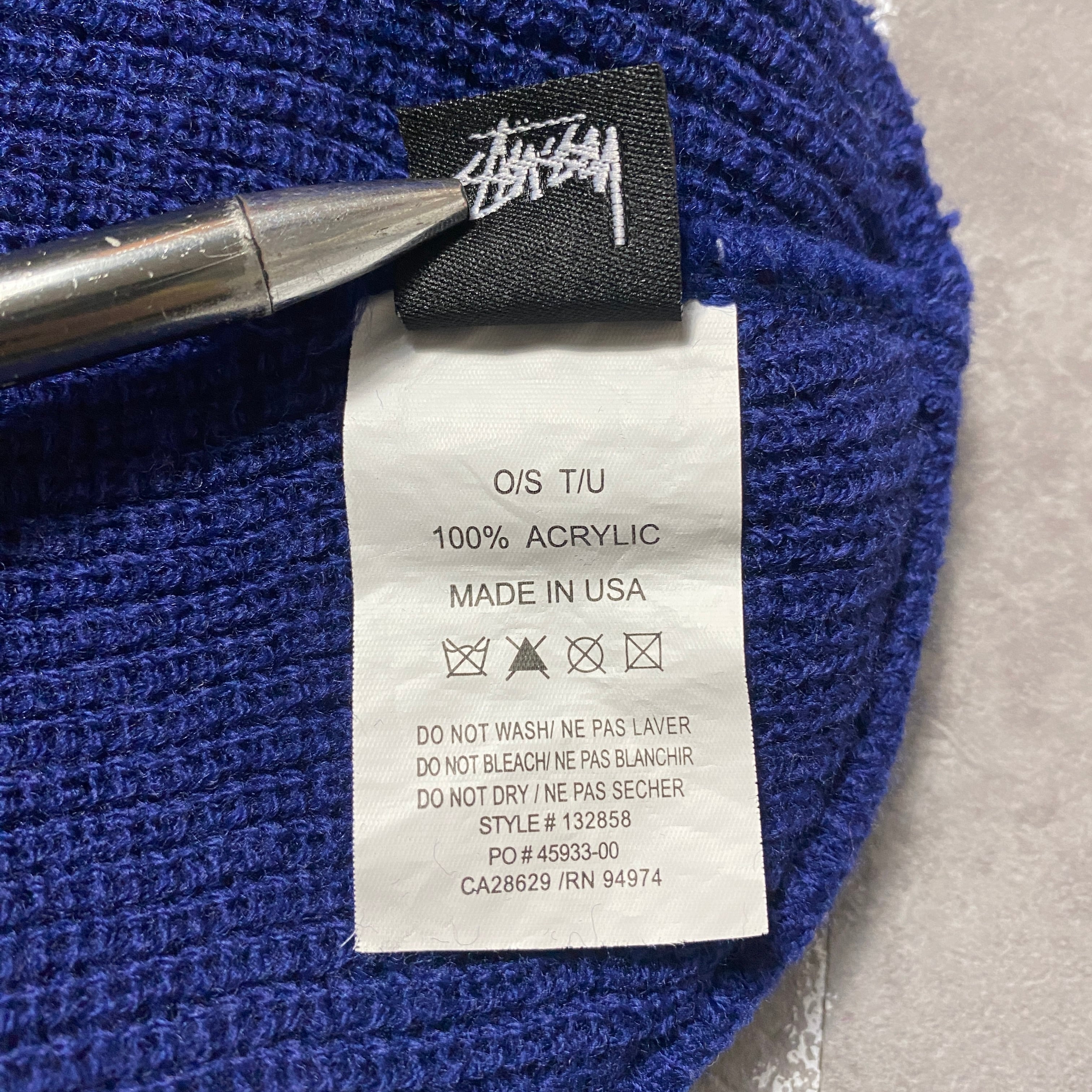 USA製】stussy ステューシー 刺繍ストックロゴ ネイビー アクリル