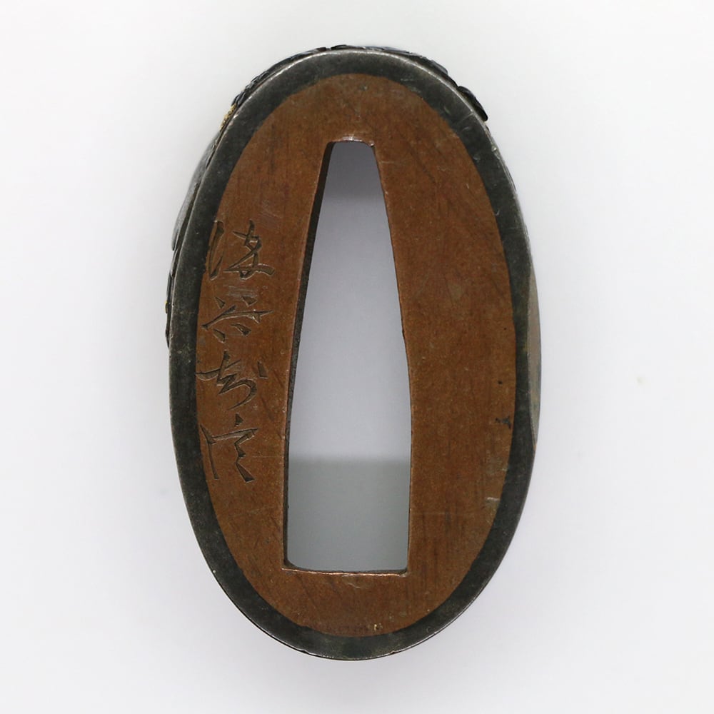 縁頭　剣片喰　時代物 竹に群雀図縁頭 古美濃Komino Fuchigashira Designed by sparrow in