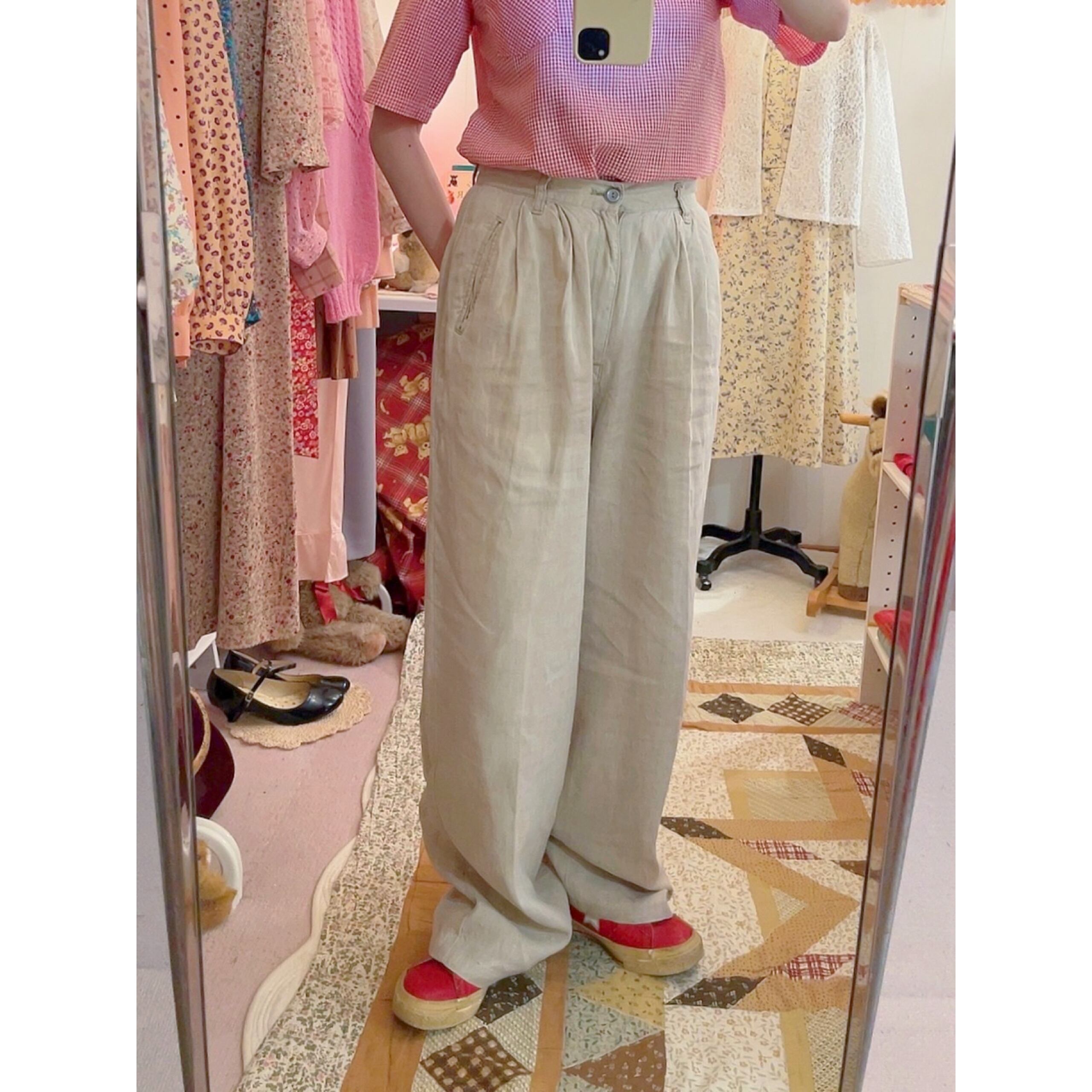 beige linen wide pants