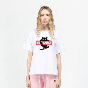 SALE【HIPANDA ハイパンダ】レディース ブラックキャット Tシャツ WOMEN'S BLACK CAT PRINTED SHORT SLEEVED T-SHIRT / WHITE・BLACK