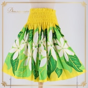 フラダンス 衣装 パウスカート エムエムジェイ イエロー系 MMJ 日本製 シングル シンプル ティアレ柄 かわいい 鮮やか 華やか カラフル 黄 緑 白 ハワイアン アロハ ハワイアンプリント フラ ダンス レッスン 練習 ビビッド イベント レディース