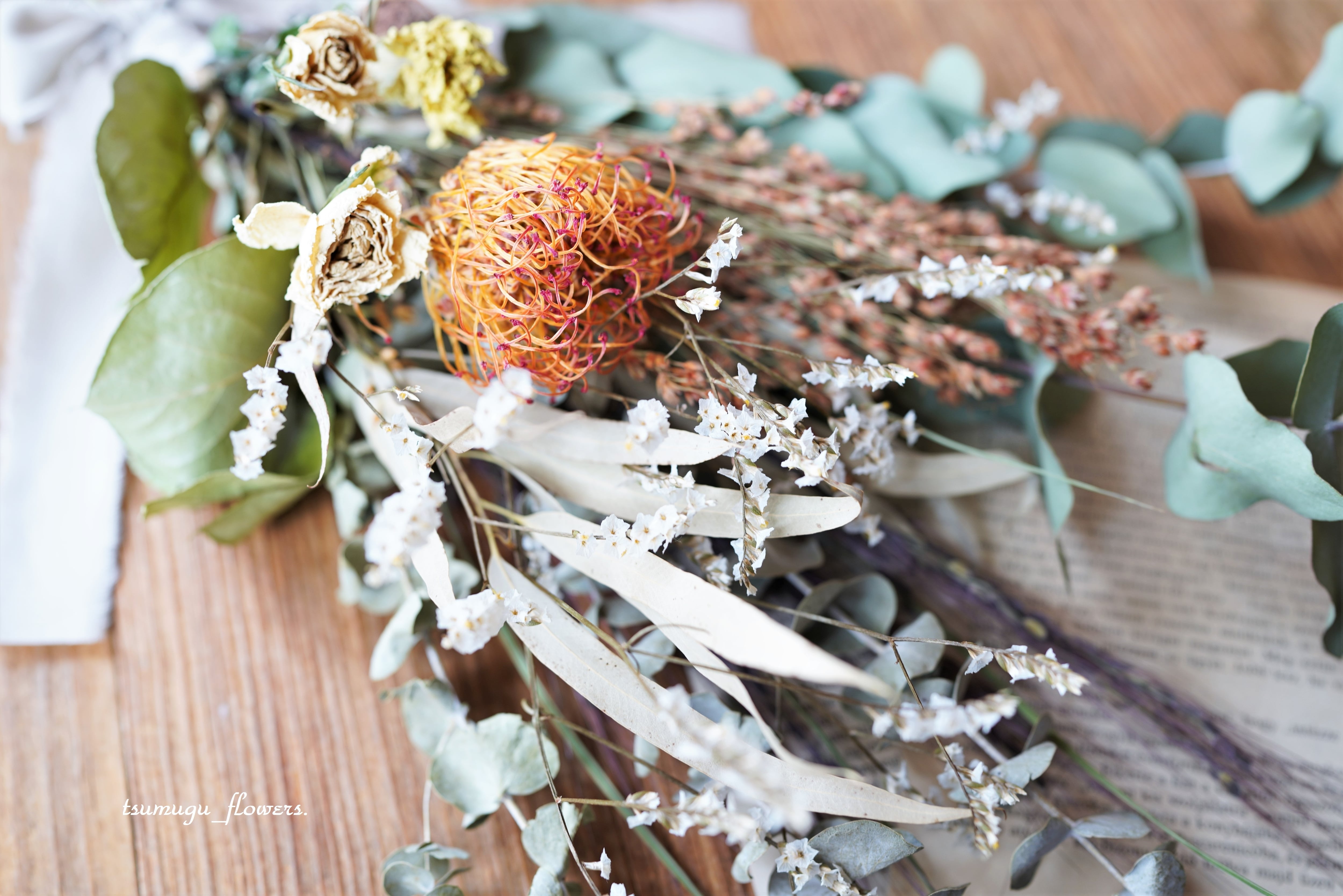 ドライフラワー☆ホワイトプロテアネイティブスワッグ☆ピン