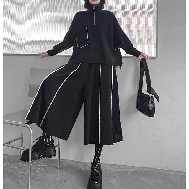 Piping line wide pants C0181