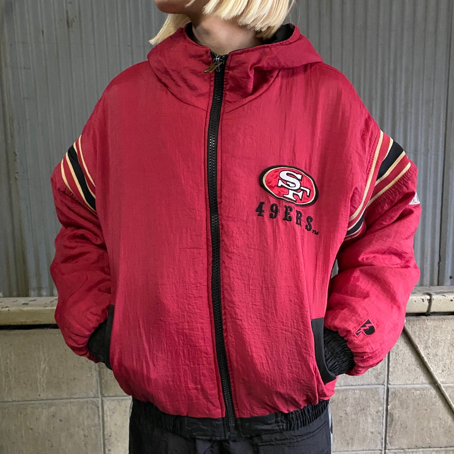 90sヴィンテージNFL 49ers刺繍ロゴ中綿入りナイロンスタジャン