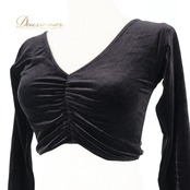 社交ダンス 衣装 トップス ブラウス ブラック系 チャコット Chacott 黒 日本製 ベロア ショート丈 長袖 練習 レッスン 伸縮 ストレッチ 無地 シンプル 上品 短め かわいい 光沢 高級感 ダンス衣装 イベント ステージ パーティー オールブラック