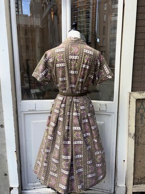 50's moss green×pink  dress