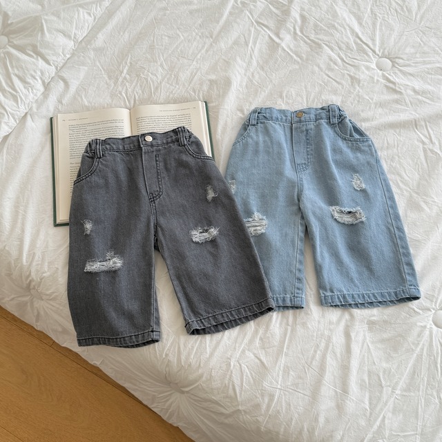 [予約] ninibello - damage ice denim pants ( light / dark )