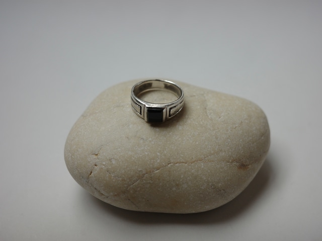 <vintage silver925>onyx square ring