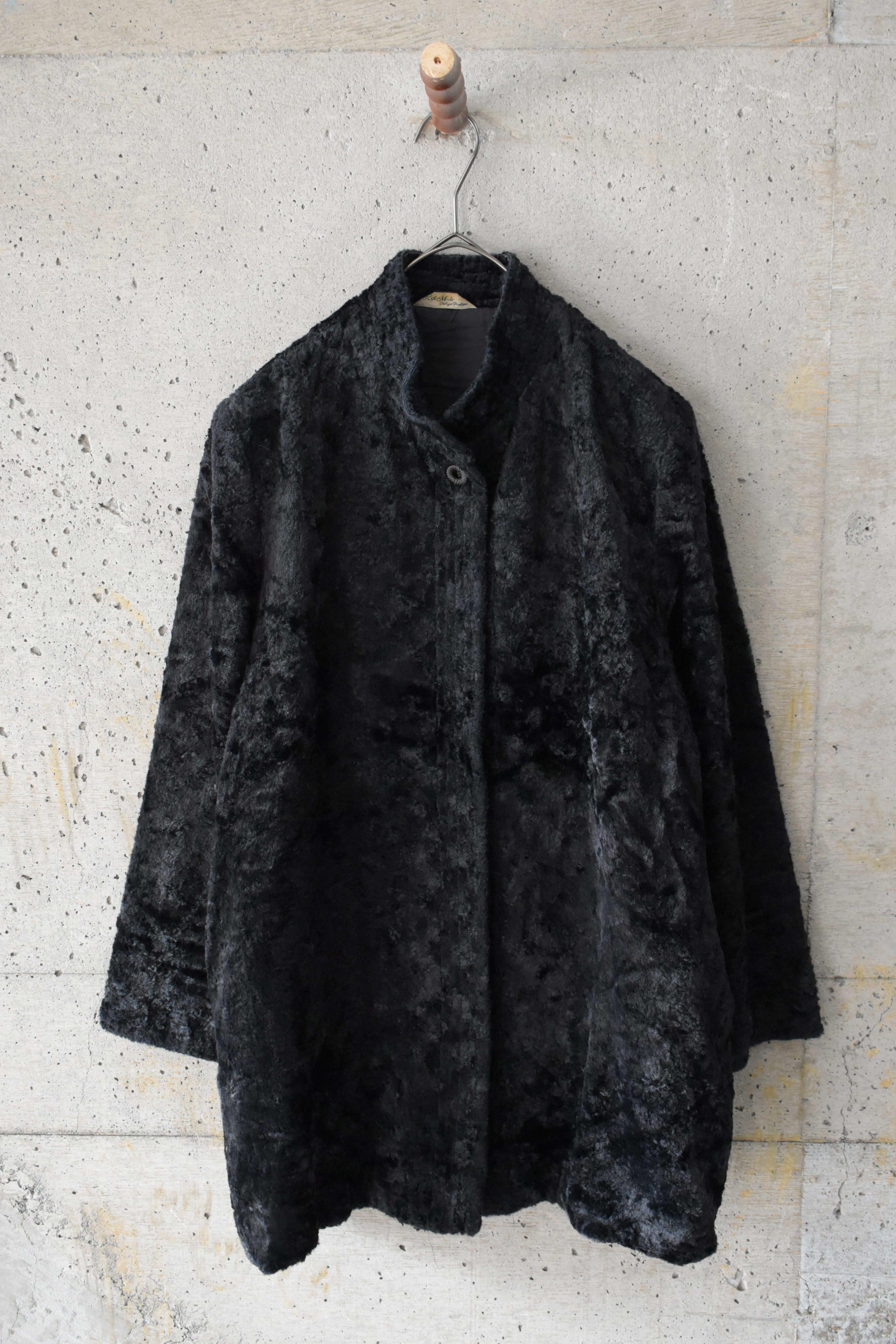 Crushed Velour Stand-Collar Coat