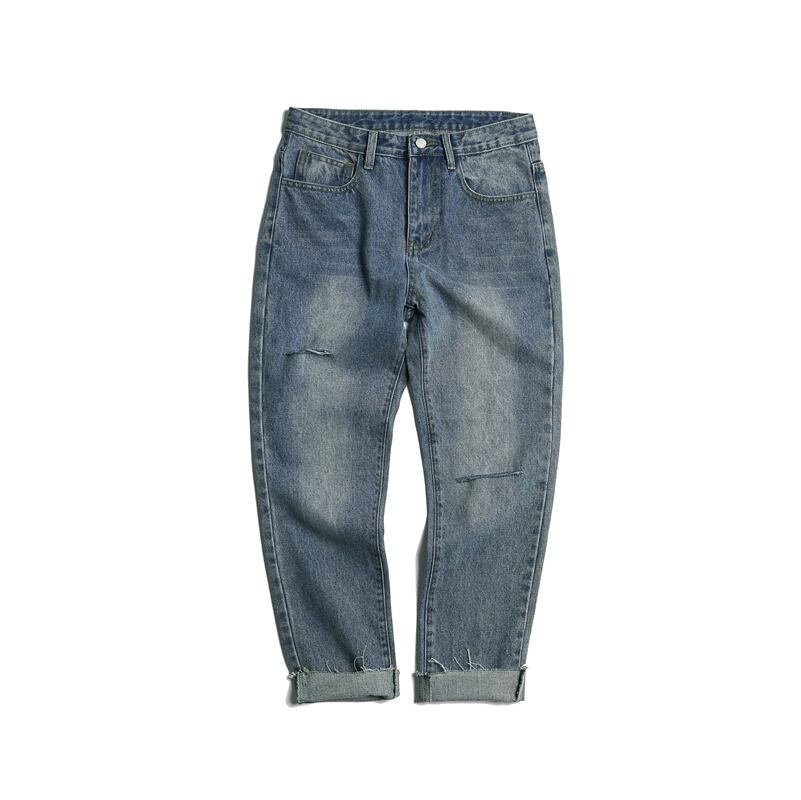 全1色 デニム パンツ ストレート カジュアル ワイド クラッシュ