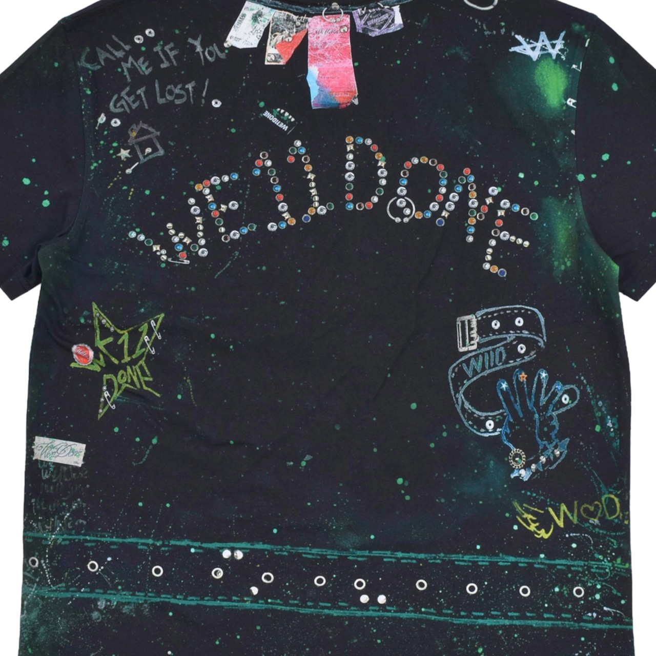 【WE11DONE】BLACK TROMPE-L'OEIL PIERCED T-SHIRT - 9