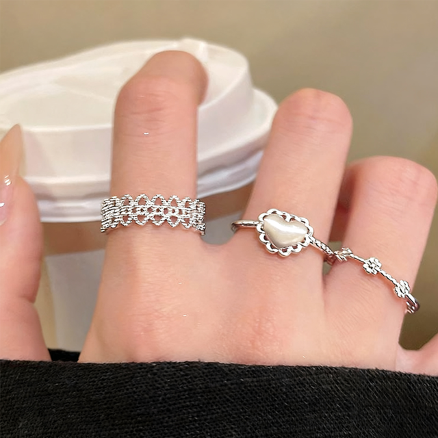 ZJ透かし彫りの愛心リング 3点セット