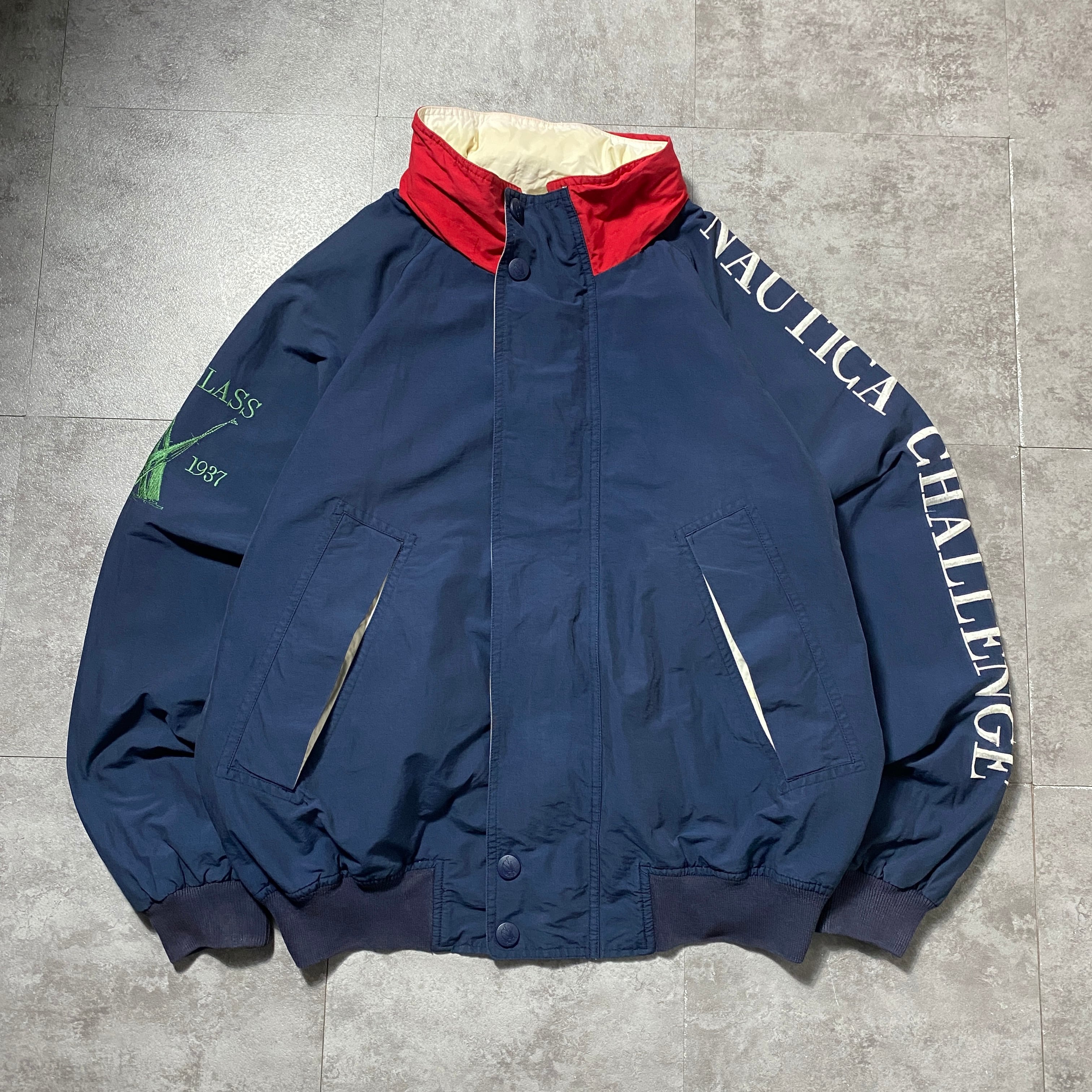 Size:XL】90's nautica ノーティカ 刺繍アームロゴ ネイビー