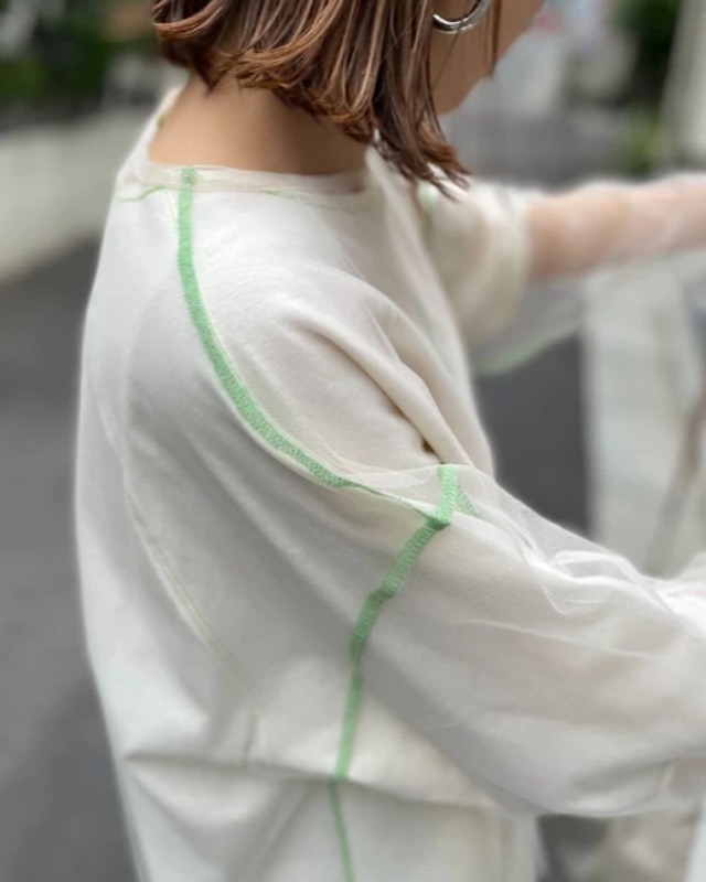 【新作アイテム送料無料】sheer color stitched tulle top