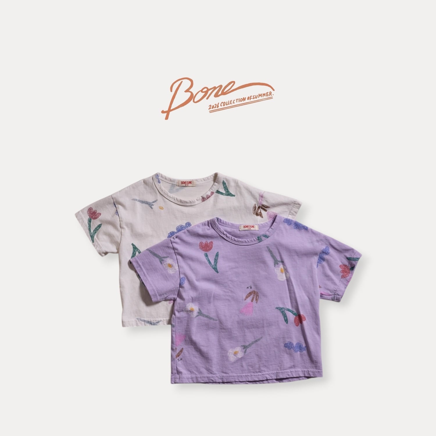 crayon flower all cut tee【BONEOUNE】※7月中旬〜下旬発送予定