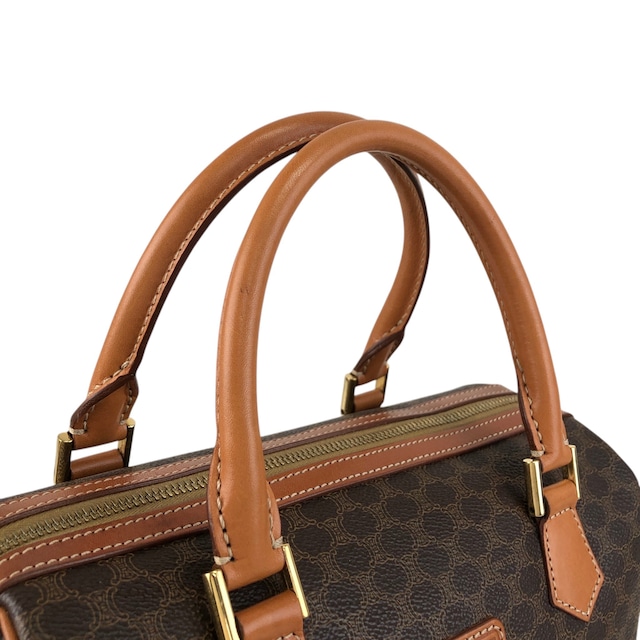CELINE セリーヌ マカダム ショルダーバッグ ブラウン ブラゾン型押し PVC レザー 2way ボストンバッグ vintage ヴィンテージ オールド haxmcm