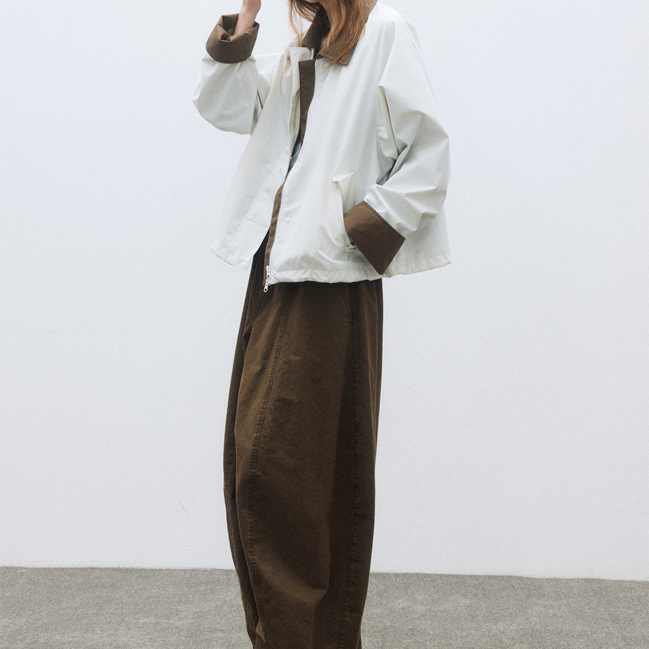 Bicolor Switch Drop Shoulder Stand Collar Blouson【3color】 T3517