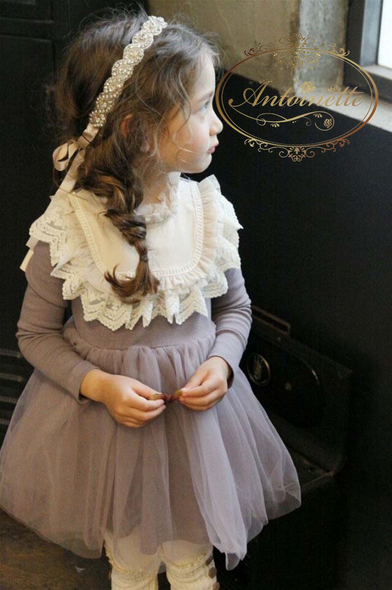韓国 子供 子供服 フリル お上品 お嬢様風 姫系 ワンピ ワンピース ピンク グレー 女の子 おんなのこ Antoinette