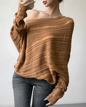 ドロップショルダー長袖ニット 3color