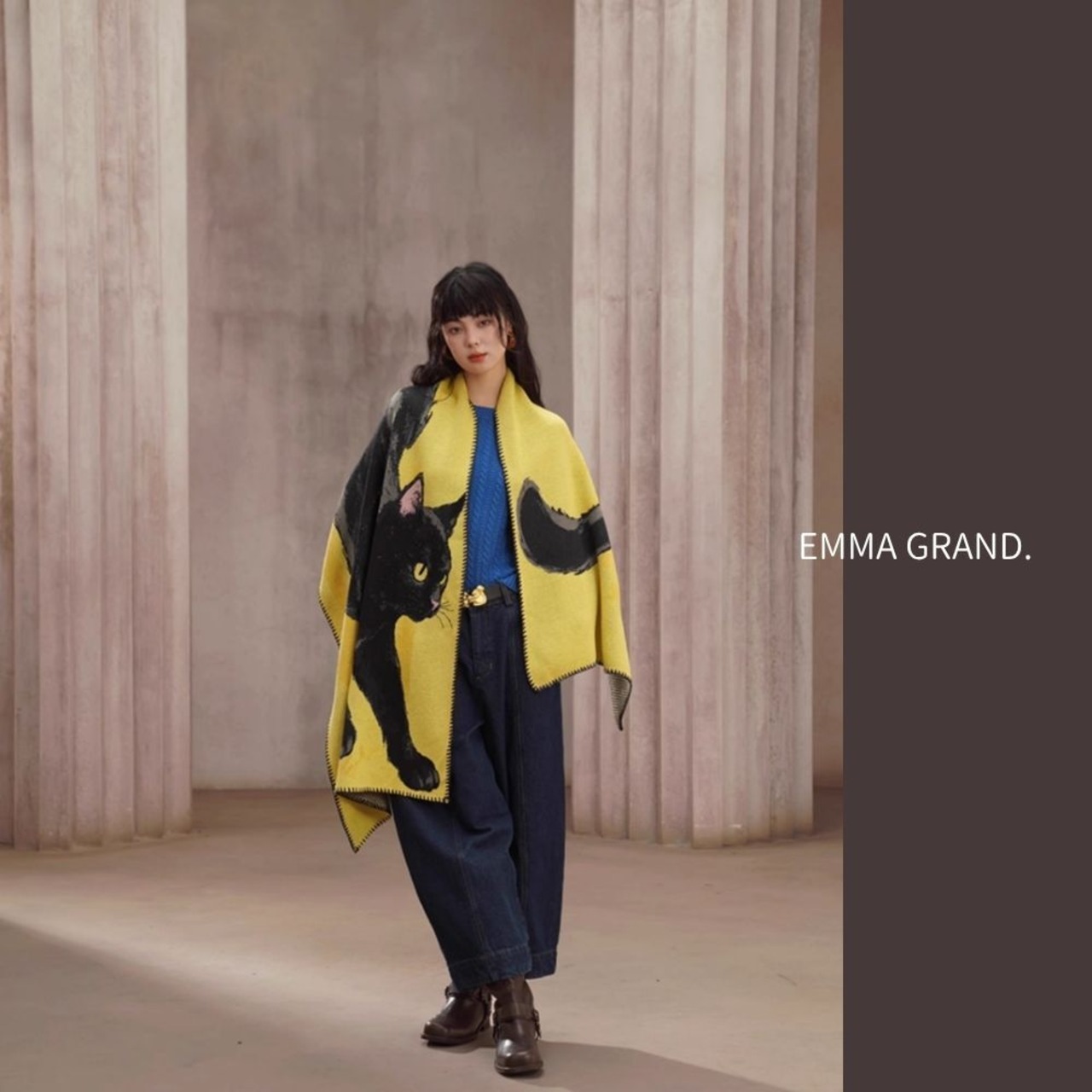 夜影を纏う黒猫ショール　E00606