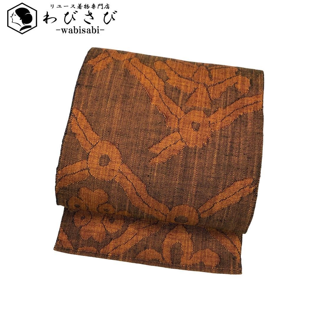 袋帯 格子柄 金糸 暁鼠色 O-5853 着物 きもの kimono 和服 和装 中古