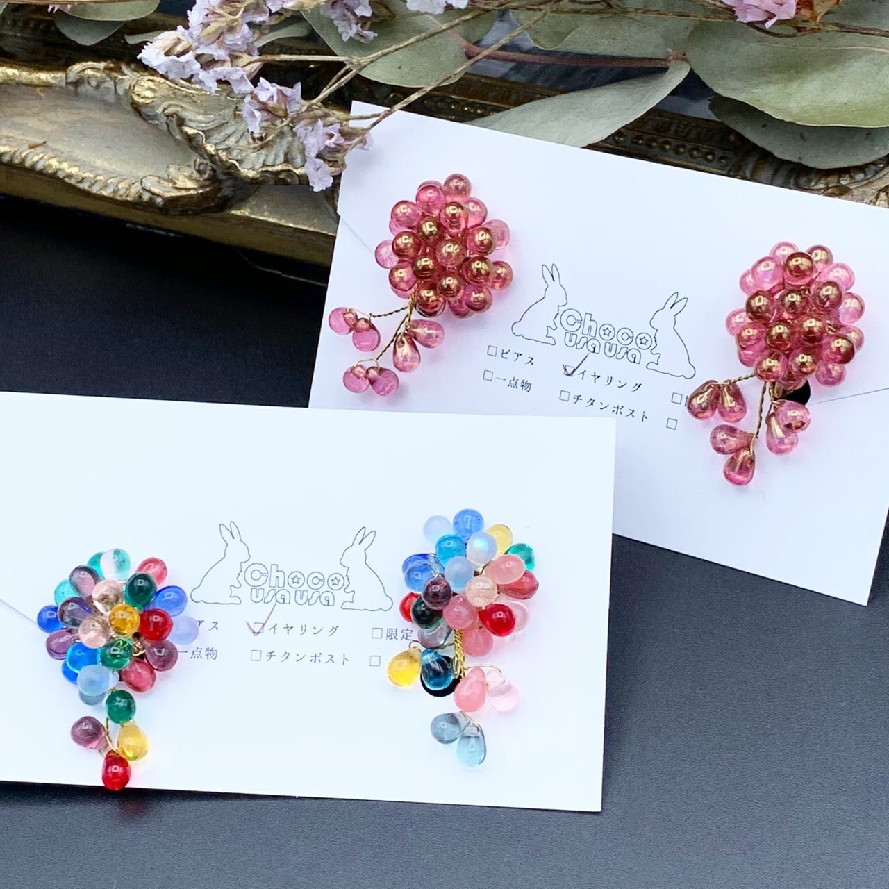 チェコビーズピンク系ピアス・イヤリング  期間限定！ フラーレン ピンクオパール 2mm チェコビーズフラワー ピアス