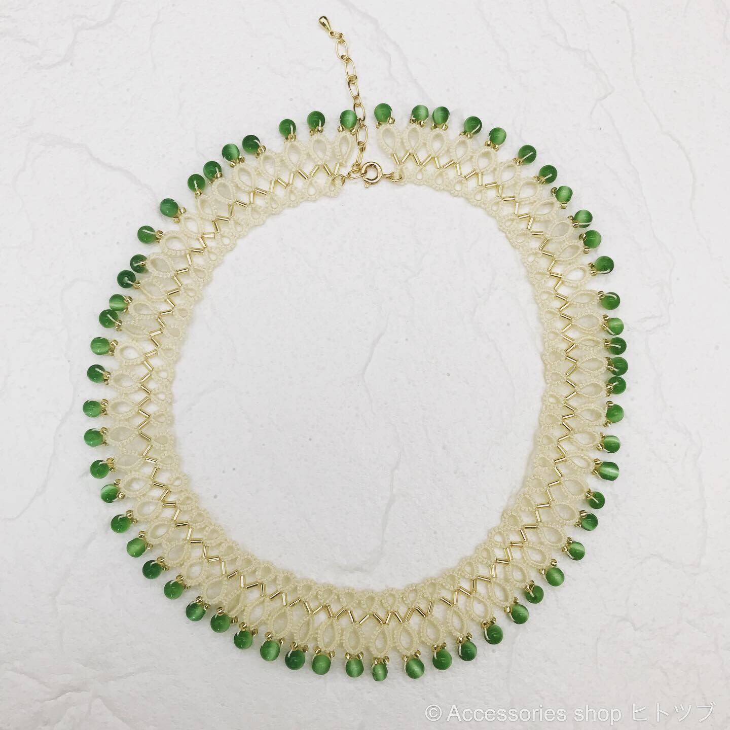 0170:グリーン クラシカルな付け襟風ネックレス