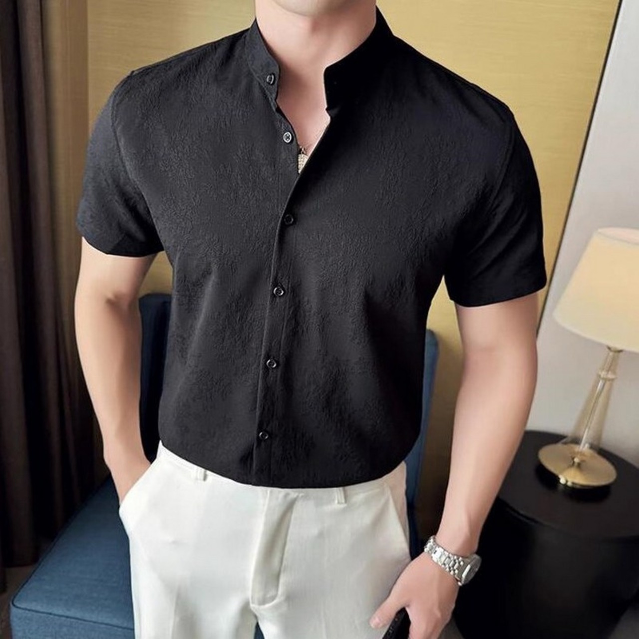 short sleeve stand collar shirt 00307