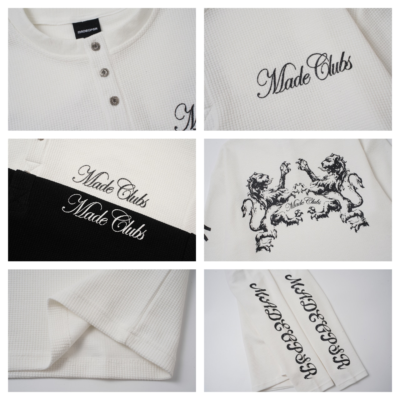 VINTAGE ストリート ダブルライオン ヘンリーネック ワッフルロングTシャツ T2292