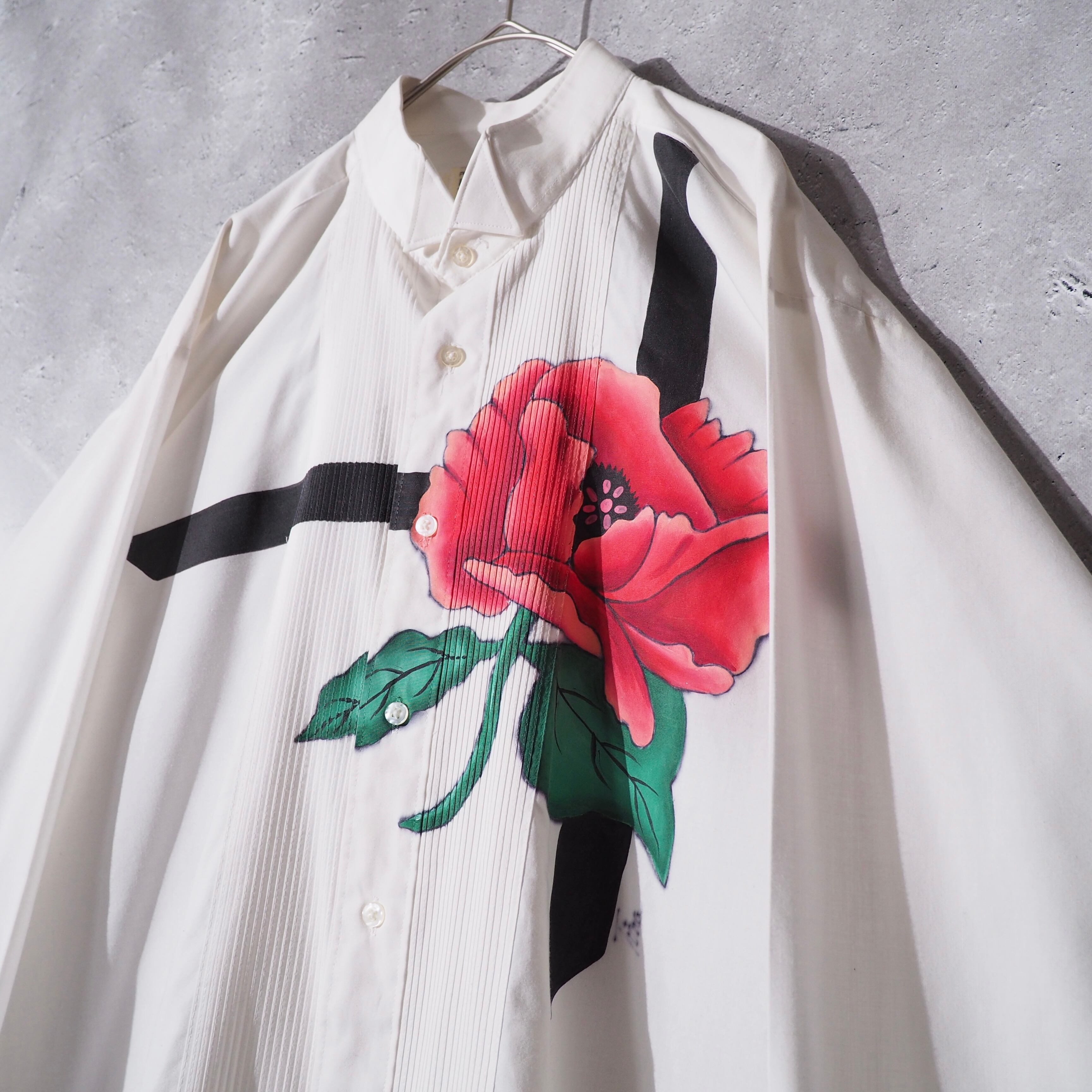 Botanical Beautiful flower painted vintage white shirt