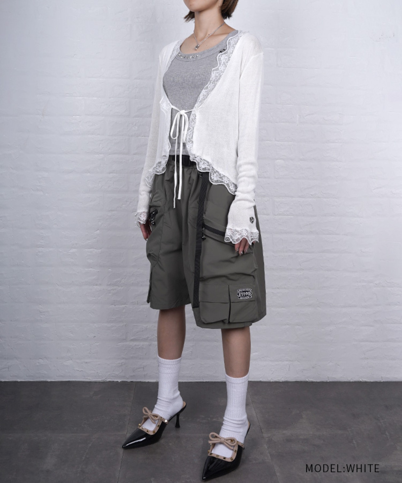 【直営限定ITEM】レースシアークロップドカーディガン (WHITE) CQ-49001H
