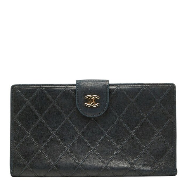 シャネル ピコローレ 二つ折り財布 がま口 ブラック ゴールド レザー レディース CHANEL 【中古】